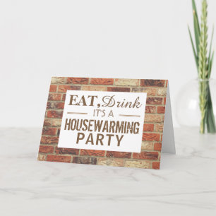 Ät, drick Houseuppvärmning Party Rustic Brick Inbj Inbjudan