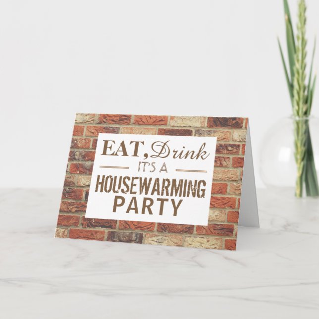 Ät, drick Houseuppvärmning Party Rustic Brick Inbj Inbjudan (Framsida)