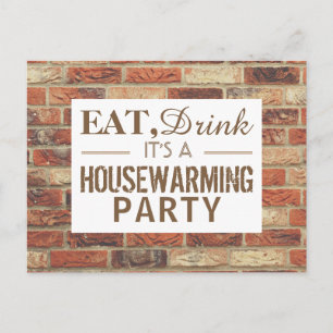 Ät, drick Houseuppvärmning Party Rustic Brick Inbj Inbjudan Vykort