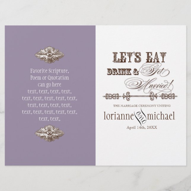 Ät, drick n Skaffa gift, formellt Bröllopsprogram (Framsida)