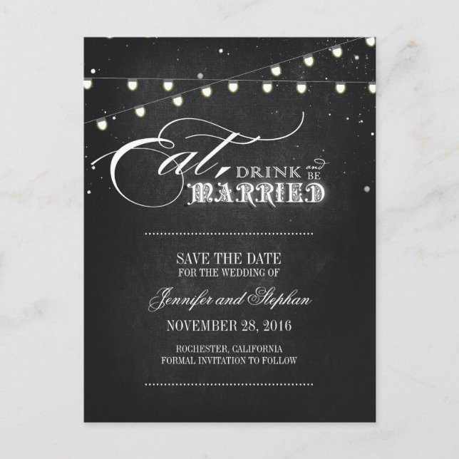 Ät, drick och gift dig Spara datum postkort Meddelande Vykort (Framsida)