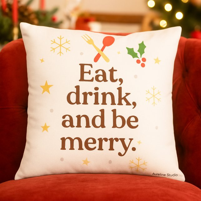 Ät, Drick och Var Glad – Festlig Julfestlighet  Kudde (Eat drink and be merry christmas pillow)
