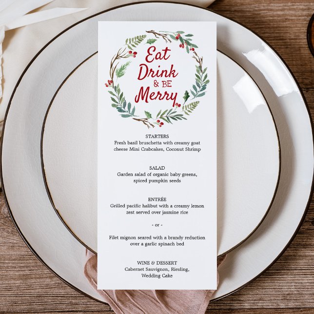 Ät, drick och var glad julmeny meny (Eat Drink and be Merry Christmas Dinner Menu Card)