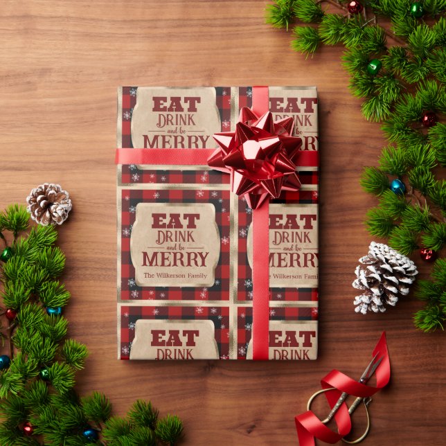 Ät, drick och var glad Rustik röd julplaid Presentpapper (Julgåva)