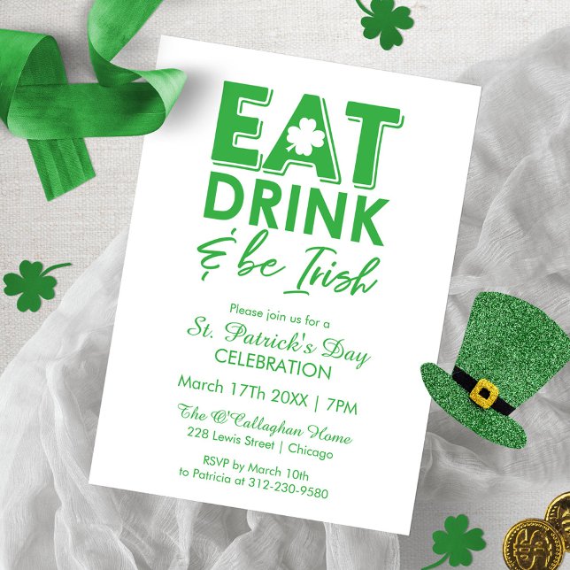 Ät, drick och var Irish Typography St. Patrick's D Inbjudningar (Skapare uppladdad)