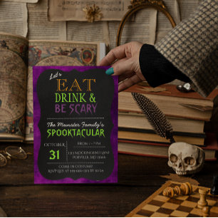 Ät, drick och var läskig lila Halloween-inbjudan Inbjudningar