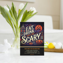 Ät, drick och var läskig svart Halloweenfest