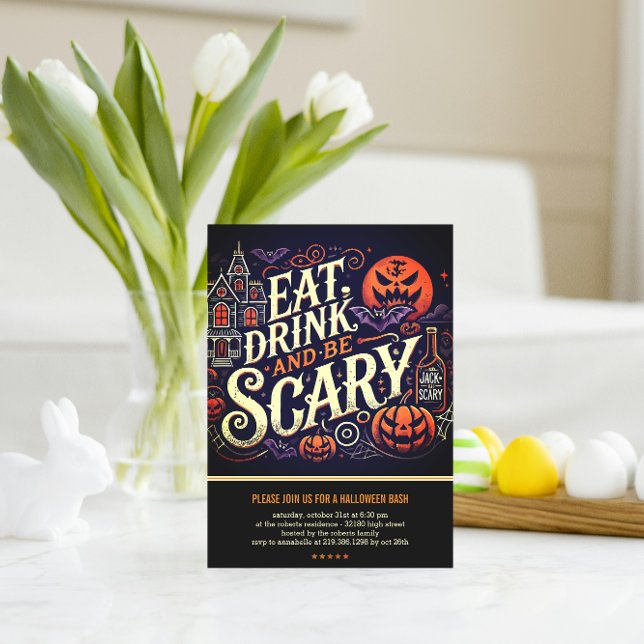 Ät, drick och var läskig svart Halloweenfest  Inbjudningar (Skapare uppladdad)