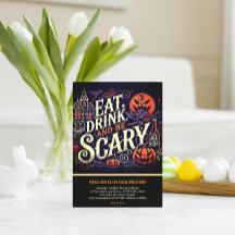Ät, drick och var läskig svart Halloweenfest
