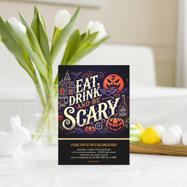 Ät, drick och var läskig svart Halloweenfest  Vykort (Skapare uppladdad)