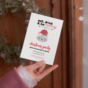 Ät Drick och var Meowy Tecknad Santa Cat Party Inbjudningar