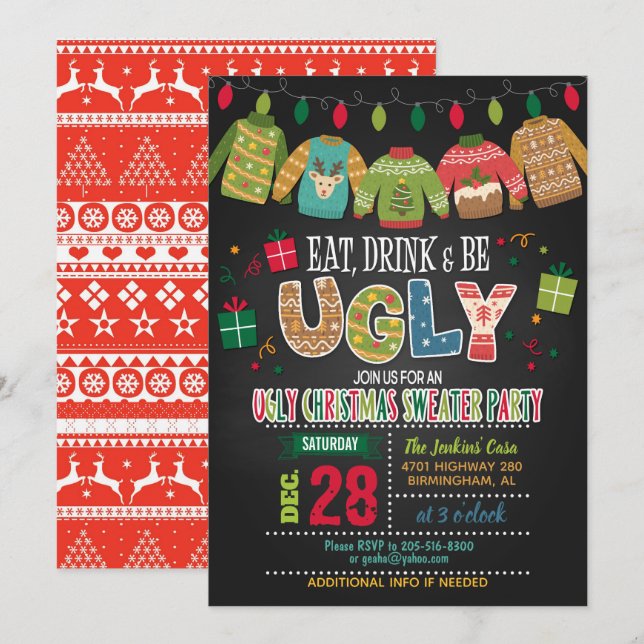 Ät, drick och var mycket läcker julsötare Party Inbjudningar (Fram/baksida)