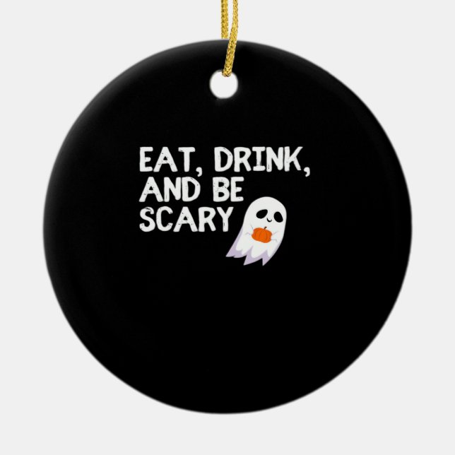 Ät Drick Och Var Rädder Halloween Ande Modern Julgransprydnad Keramik (Framsidan)