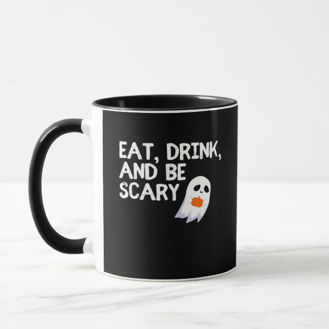 Ät Drick Och Var Rädslestörande Halloween Ande Mod Mugg (Vänster)