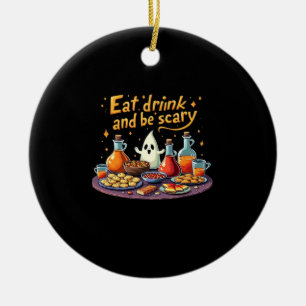 Ät Drick Och Var Rädslig Halloween Kuslig Rolighet Julgransprydnad Keramik