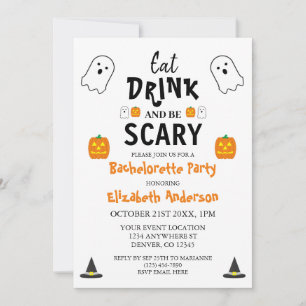 Ät, drick och var scary Halloween Bachelorette Inbjudningar