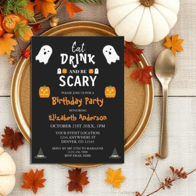 Ät, drick och var scary Halloween Birthday Inbjudningar (Skapare uppladdad)