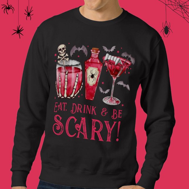 Ät, drick och var scary Halloween Cocktails Lång Ärmad Tröja (Eat, Drink and Be Scary Halloween Cocktails Sweatshirt)