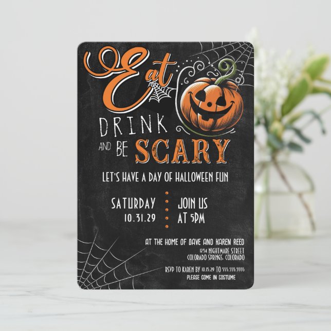 Ät, drick och var scary Halloween fest Inbjudningar (Stående Fram)