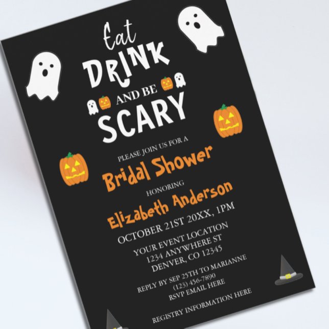 Ät, drick och var scary Halloween-Möhippa Inbjudningar (Skapare uppladdad)