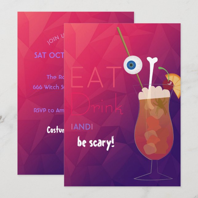 Ät, drick och var Scary Vuxen Halloween fest Inbjudningar (Fram/baksida)