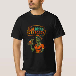 Ät, drick och var scary Zombie Waitress T Shirt
