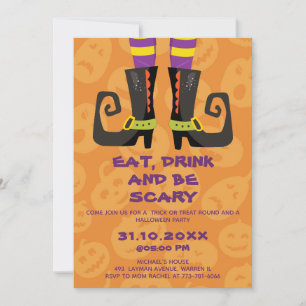 Ät Drick och Var Skräckinjagande Halloween Blockfe Inbjudningar