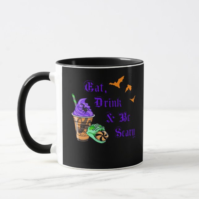 Ät Drick Och Var Skräckinjagande Halloween Minimal Mugg (Vänster)