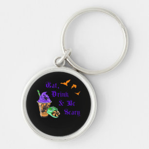 Ät Drick Och Var Skräckinjagande Halloween Minimal Rund Silverfärgad Nyckelring
