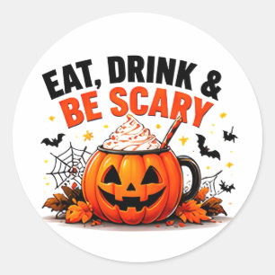 Ät Drick Och Var Skrämmande Rolig Pumpa Halloween Runt Klistermärke