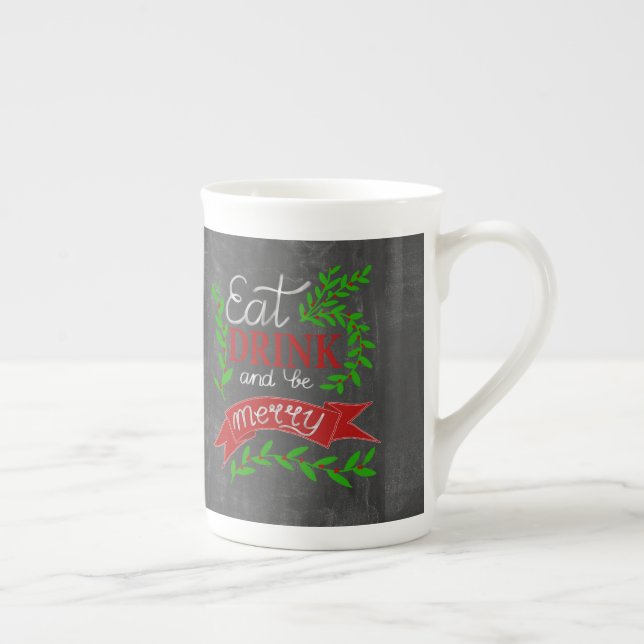 Ät, drick och vara Merry chalkboard Benporslin Mugg (Höger)