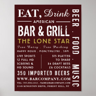 Ät, drick Pub & grill, reklam för pub/bryggerier Poster