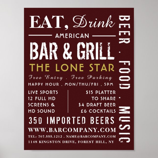 Ät, drick Pub & grill, reklam för pub/bryggerier Poster (Framsidan)
