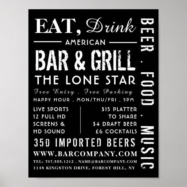 Ät, drick Pub & grill, reklam för pub/bryggerier Poster (Framsidan)