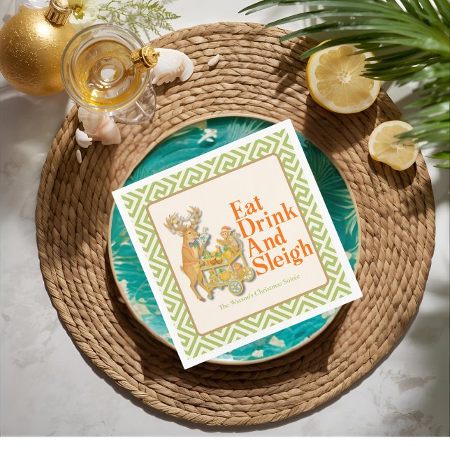 Ät drick Sleigh Tropical Jul Papper Plate Pappersservett (Eat Drink Sleigh Tropical Christmas Paper Plate Napkins)