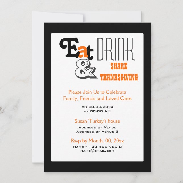 Ät drick Thanksgiving födelsedagsfest Inbjudningar (Framsida)