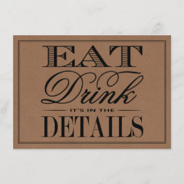 Ät, Drick & Var Gift Rustik Kraft Bröllop Tilläggskort