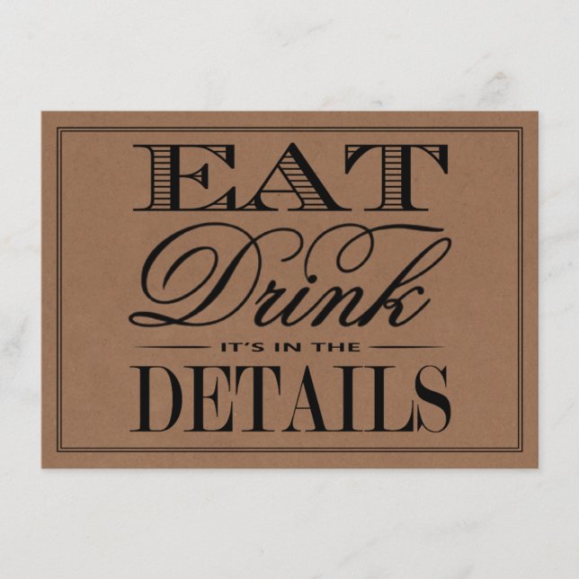 Ät, Drick & Var Gift Rustik Kraft Bröllop Tilläggskort (Framsida)
