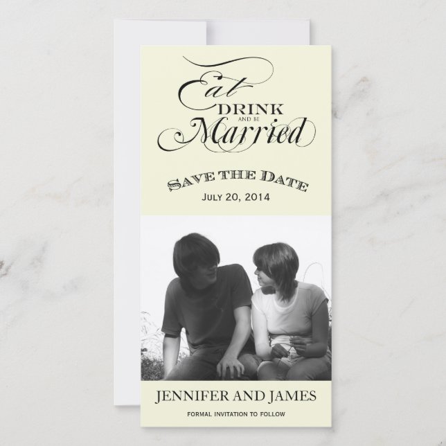 Ät, drick, var gift, spara datum för fotokort spara datumet (Framsida)