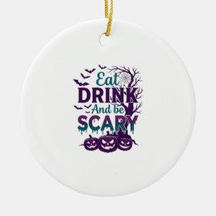 Ät Drick Var Rädslig Halloween Kuslig Träd Pumpa_ Julgransprydnad Keramik