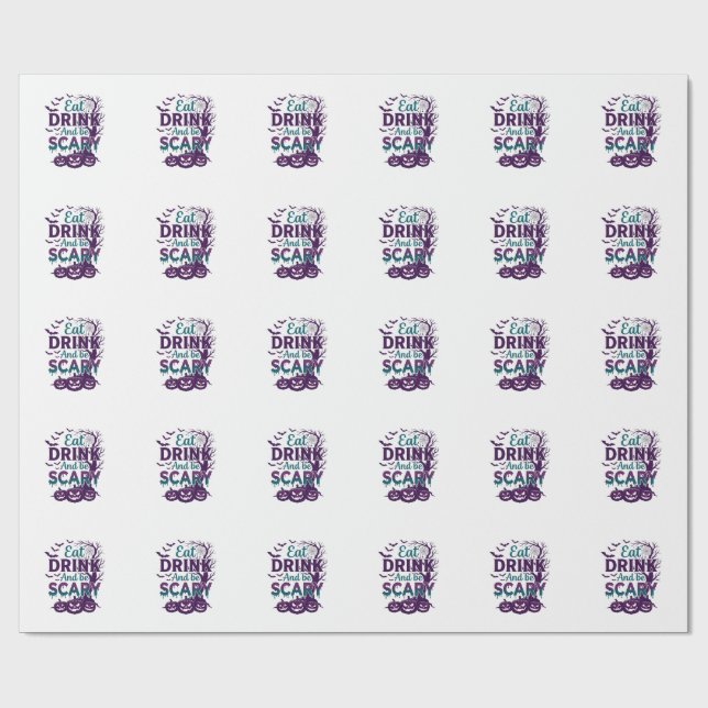 Ät Drick Var Rädslig Halloween Kuslig Träd Pumpa_ Presentpapper (Platt)