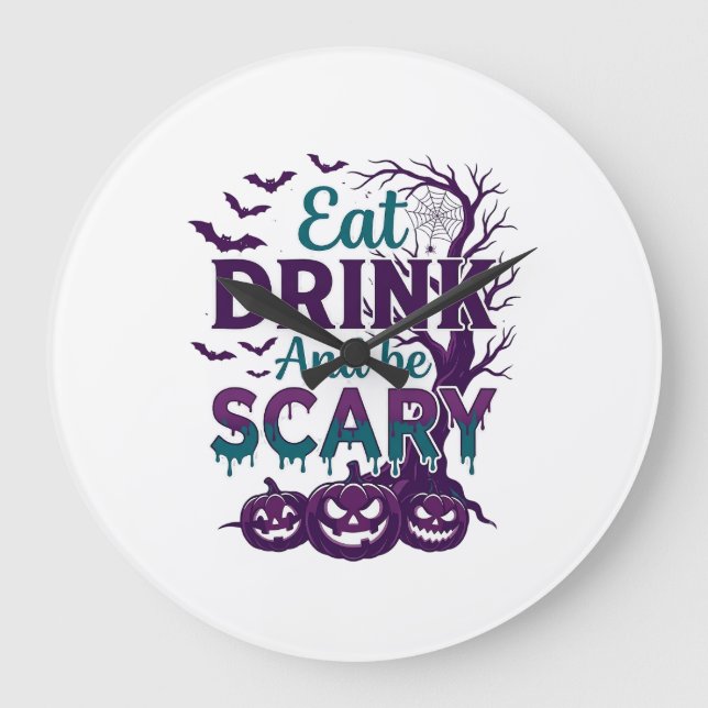 Ät Drick Var Rädslig Halloween Kuslig Träd Pumpa_ Stor Klocka (Framsida)