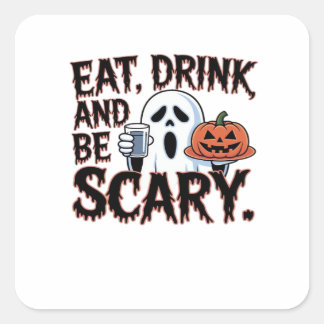 Ät Drick Var Rädslig Halloween Pumpa Kreativ Stil Fyrkantigt Klistermärke