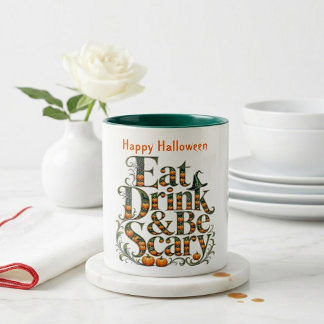 Ät Drick & Var Rädslig Modern Typografi Halloween Två-Tonad Mugg