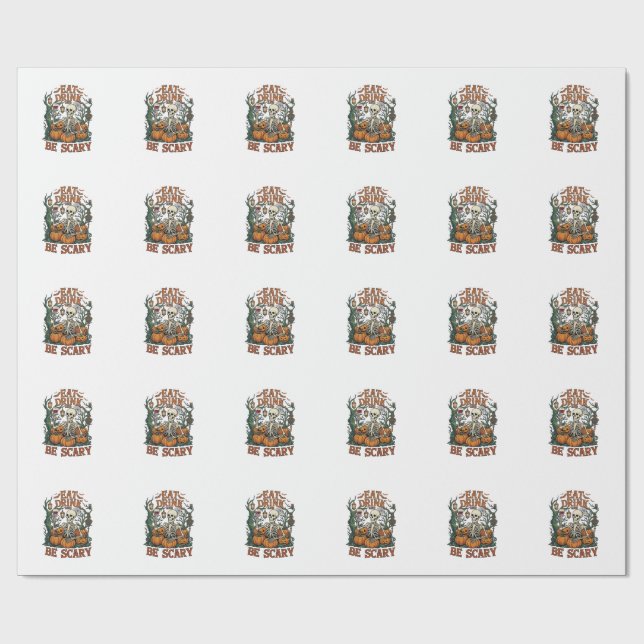 Ät Drick Var Rädslig Skelett Halloween Pumpa_1 Presentpapper (Platt)
