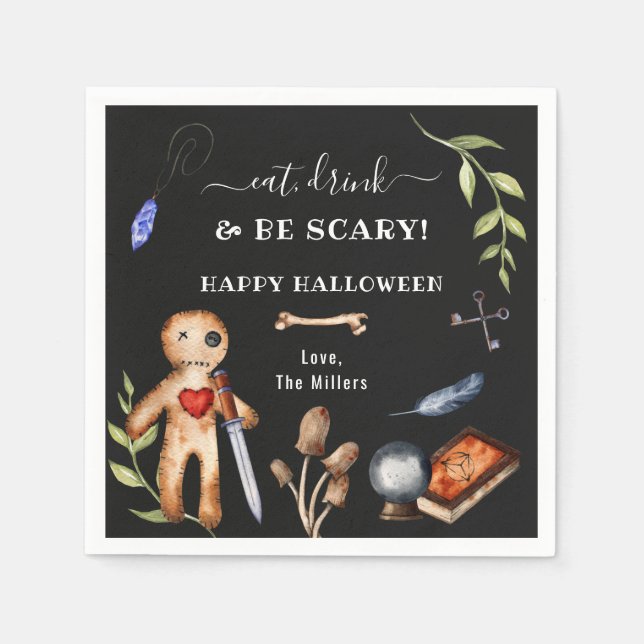 Ät, Drick & Var Rädslig | Voodoo-Docka Halloween Pappersservett (Framsidan)