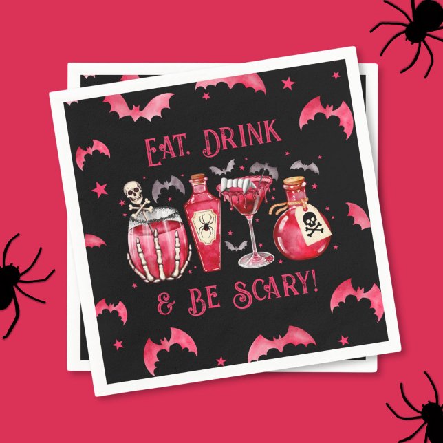 Ät dricka och var scary Halloween Cocktails Pappersservett (Eat Drink and Be Scary Halloween Cocktails Napkins)