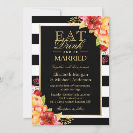 ÄT dricker och är gift Guld höstbröllop Inbjudningar