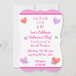 ÄT DRIK KÄRLEK Galentines Rolig Vattenfärg Hjärtan Inbjudningar