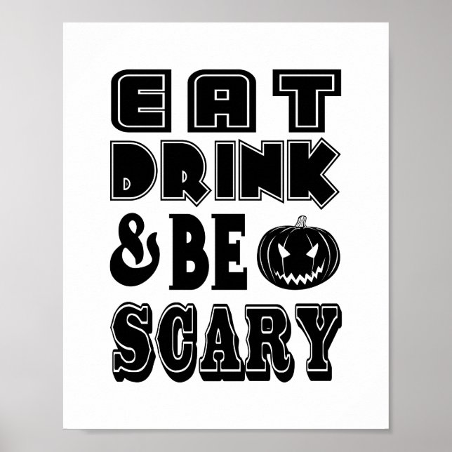 ÄT DRIK & VAR RÄDDNING Rolig Halloween-middag Poster (Framsidan)